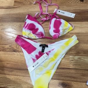 Aqua pink and yellow tie dye bikini